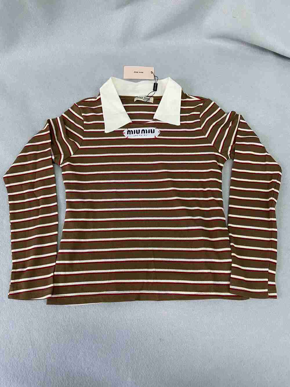 Miu Miu Women's Striped Long-Sleeve T-Shirt with Collar
